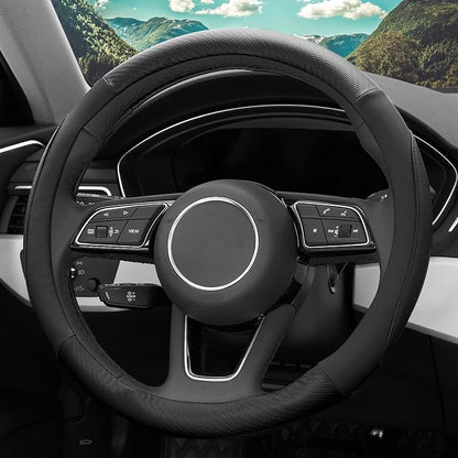 YHONGJT Soft Microfiber Leather Car Steering Wheel Cover, Universal Fit 15 Inch for Women Girls, Fit Vehicles, Sedans, SUVS, Vans, Trucks - Black