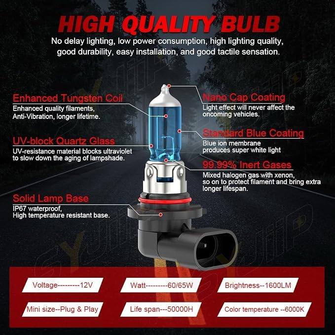 Upgraded Halogen Headlight Bulbs Compatible for GMC Sierra 1500/2500/3500 2014 2015, 9012 High and Low Beam Headlamp White Lights, 300% Brightness, Plug N Play, 4-Pack