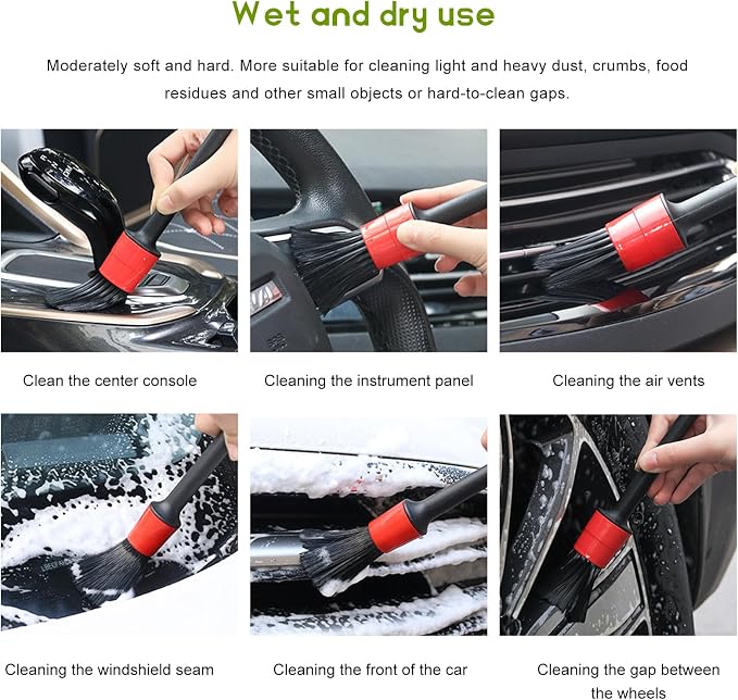 5PCS Car Detailing Brushes Duster Kit, Soft Cleaning Set Includes Dashboard Crevice Brushes Air Vent Duster, Auto Interior Dusting Brush Kit for Air Vent Dashboard Panel