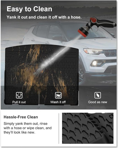 KIWI MASTER Floor Mats & Cargo Mat for 2017-2026 Jeep Compass, OEM Replacement ‎82214651 ‎82214666, Custom Fit All Weather Car Mats, Heavy Duty TPE Floor Liners, Front & Rear & Trunk Mat Set, Black