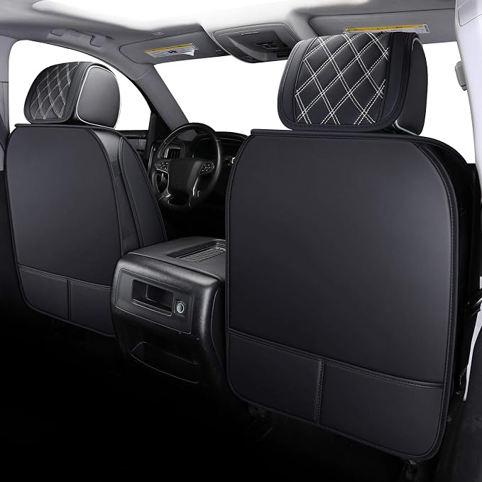 Front Seat Covers Chevy Silverado GMC Sierra Pickup Trail Boss Z71 Custom Fit 2007-2026 1500 2500HD 3500HD Crew Double Extended Cab Waterproof Leather Seat Protectors(2 PCS Front, Black-White)
