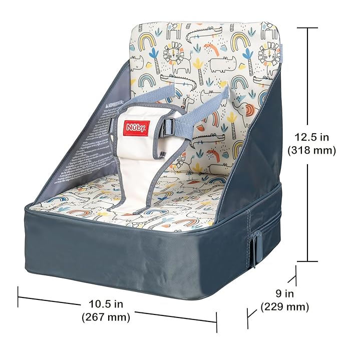 Nuby Easy Go Booster Seat for Kitchen Chair - Travel Booster Seat for Babies and Toddlers with 3-Point Harness - 9+ Months - Beige Safari Print