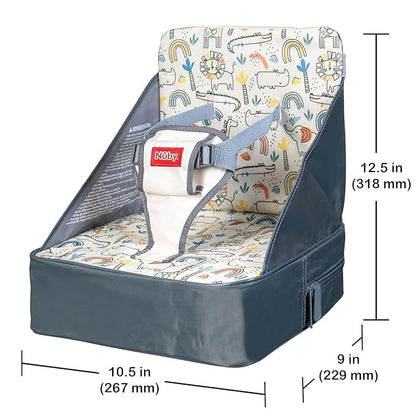 Nuby Easy Go Booster Seat for Kitchen Chair - Travel Booster Seat for Babies and Toddlers with 3-Point Harness - 9+ Months - Beige Safari Print