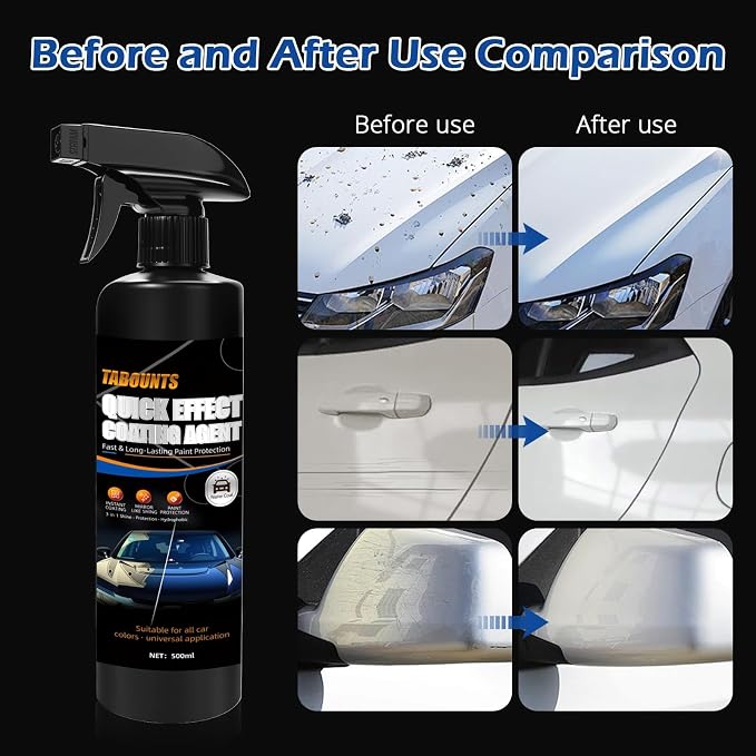500ML Car Coating Spray-Quick Effect Coating Agent for Most Vehicle Finishes - Helps Refresh Exterior Gloss & Reduce Surface Buildup for Long-Lasting Polish Spray Wash