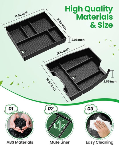 Center Console Organizer, 2PCS Storage Tray Compatible with 2019-2025 Chevy Silverado/GMC Sierra 1500 & 2020-2025 Chevy Silverado/Sierra 2500HD 3500HD (Split-Bench Folding Seat)-Black