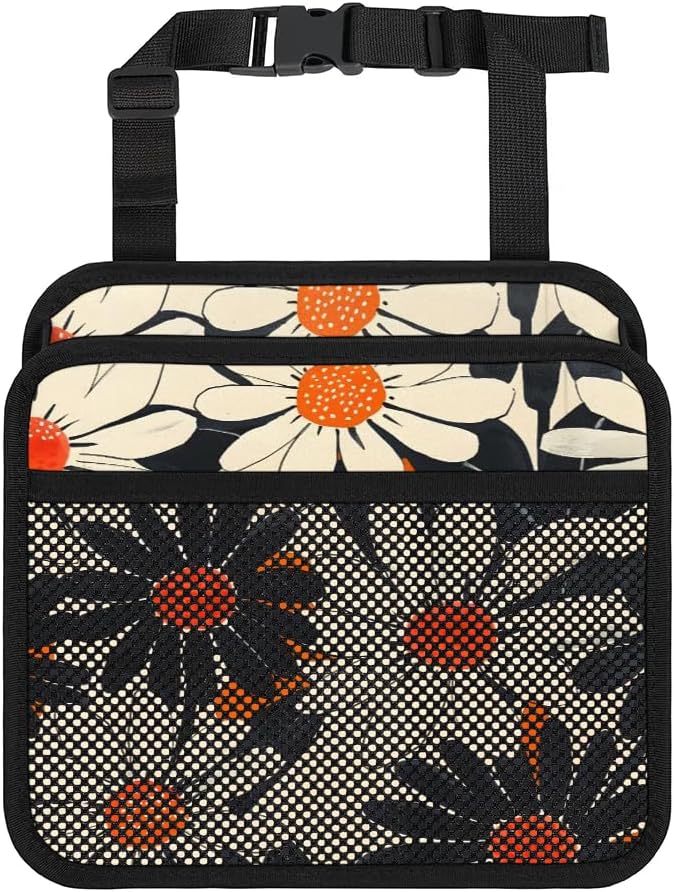 Car Backseat Organizer, PU Leather Back of Seat Cars Hanging Organizer with Pockets Leakproof Car Garbage Bag Hanging Cars Seat Storage Box Travel Accessories Foldable (Flower Orange)