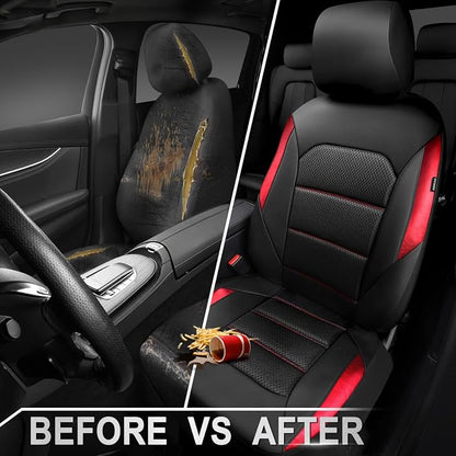 CAR PASS Memory Foam Leather Seat Covers,Air Cool Mesh Thick Car Seat Covers Front Seats Red Leather Seat Covers for Cars Universal for SUVs Trucks,Airbag Compatible Comfort Durable,Black Red Metal