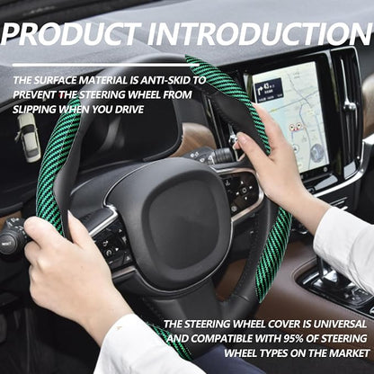 2pcs Universal Fit Carbon Fiber Steering Wheel Cover, Anti-Skid Steering Wheel Cover/Segmented Steering Wheel Protector/Car Interior Accessories (Bright Green)