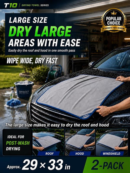 SHSCLY 2-Pack Twist Pile Microfiber Towels for Cars XL Gray 29 x 33 in | Auto Detailing, Paint Safe, Ultra Absorbent, Lint-Free, Cars, SUVs & Trucks