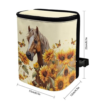 Talayituse Horse Sunflower Butterfly Print Car Trash Can with Lid, Leak Proof Auto Trash Bag Hanging Vehicle Garbage Can Multipurpose Storage Container for Back Seat Road Trip