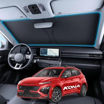 Wigoo for Hyundai Kona Windshield Sunshade [OEM Design, 100% Sun Blockage] Foldable Heat Insulation Sun Shade with Storage Bag, for Hyundai Kona (2018-2026), Silver Coating