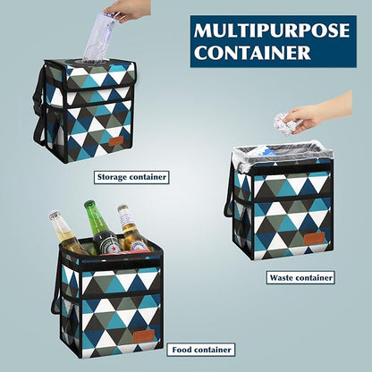 Femuar Car Trash Can with Lid - Leak Proof, Waterproof, Multipurpose Car Hanging for Headrest, Collapsible and Portable with Storage Mesh Pocket, Triangle