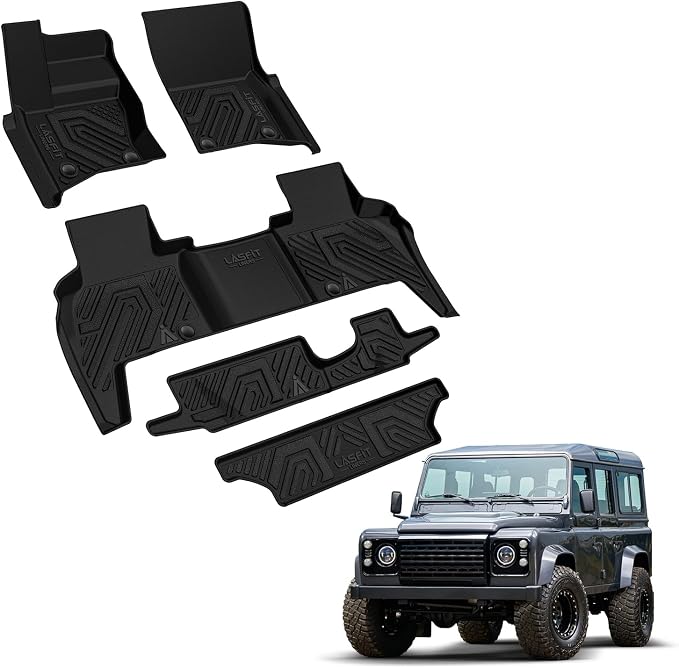 LASFIT Floor Mats & Trunk Mat for Land Rover Defender 110 2020-2026, TPE All Weather Custom Fit Floor Liner for Defender 110 7-Seater Full Set Car Mats and Cargo Liner, Black