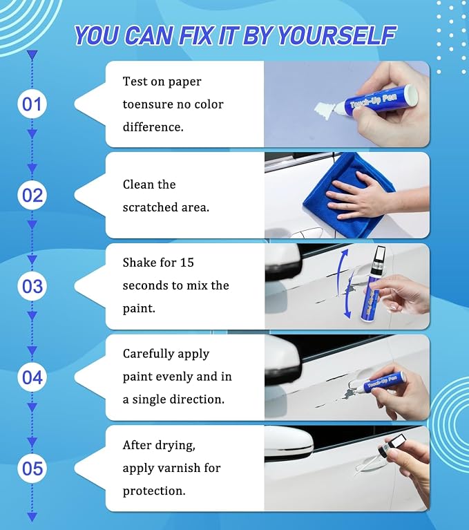 White Car Paint Touch Up Pen, Touch Up Paint for Car with Varnish Clear Coat Pen 2pcs, Car Scratch Repair Pen, Lasting Auto Scratch Remover, Quick and Easy Fix Vehicles Chip Rim Scuff Repair