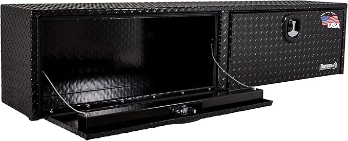 Buyers Products 1721565 Black Aluminum Diamond Tread Topsider Truck Box With Drop Door, 90x18x16 Inch, Weather Resistant, Locking Compression Latch, No Drill Install, Made in USA