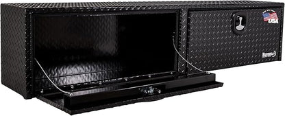 Buyers Products 1721565 Black Aluminum Diamond Tread Topsider Truck Box With Drop Door, 90x18x16 Inch, Weather Resistant, Locking Compression Latch, No Drill Install, Made in USA