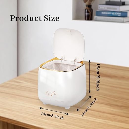 Desktop Mini Trash Can, Portable Trash Can Press Type Lid, Mini Push Bin for Tabletop for Home Office (White)