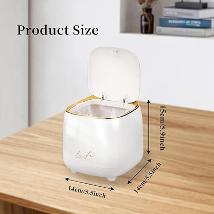 Desktop Mini Trash Can, Portable Trash Can Press Type Lid, Mini Push Bin for Tabletop for Home Office (White)