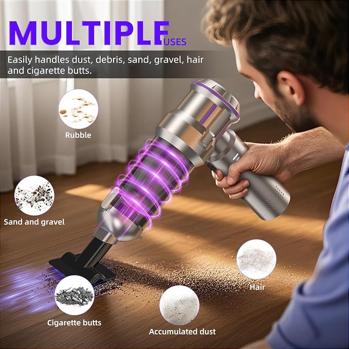 Handheld Vacuum Cleaner, 28000Pa 4 in 1 Handheld Vacuum Cordless, One-Touch Dust Removal, 3 Speeds Brushless Motor Mini Vacuum, Car Vacuum Portable Cordless for Office, Home, Kitchen, Car, Pet Hair