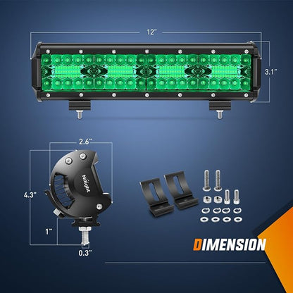 Nilight 12 Inch LED Light Bar Green Triple Row 240W Spot Flood Combo Off Road Driving Fog Fishing Hunting Emergency Safety Lighting for UTV Pick-up Van Boat Tractor