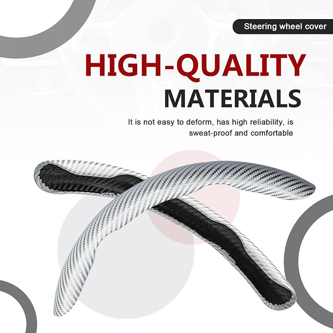 3pcs Universal Carbon Fiber Steering Wheel Cover - Anti-Slip & Segmented Design, Universal 99% Durable Steering Wheel Protector for Men and Women, Car Interior Accessory (White)