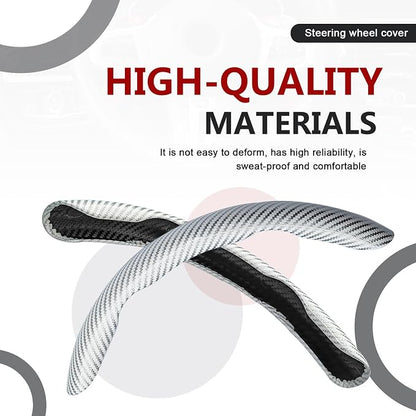 3pcs Universal Carbon Fiber Steering Wheel Cover - Anti-Slip & Segmented Design, Universal 99% Durable Steering Wheel Protector for Men and Women, Car Interior Accessory (White)