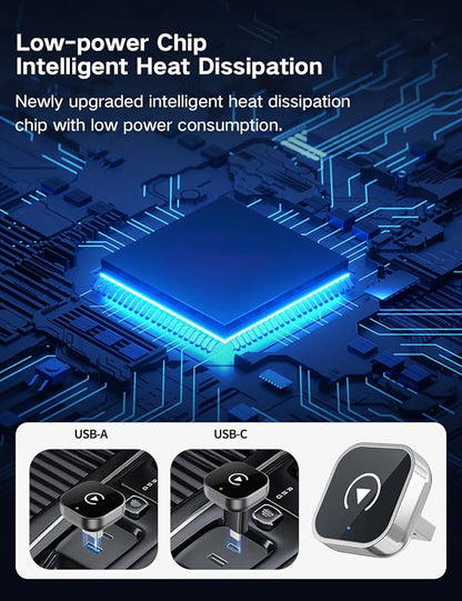 Wireless CarPlay Adapter for iPhone and Android Auto, 2-in-1 Convert Wired to Wireless Car Play Adapter, Plug and Play, No Latency, Fast and Stable Auto Connect, with USB/USB-C