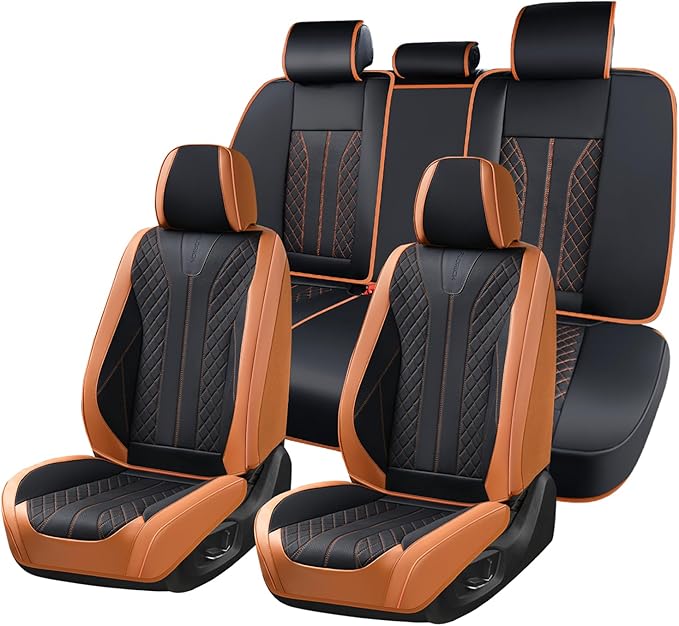 FLORICH Car Seat Covers Full Set Leather Automotive Seat Cover Waterproof 5 Seats Car Seat Protectors Luxury Front and Back Seat Cushions Universal Fit for Most Cars SUV Trucks, Brown&Black