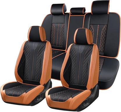 FLORICH Car Seat Covers Full Set Leather Automotive Seat Cover Waterproof 5 Seats Car Seat Protectors Luxury Front and Back Seat Cushions Universal Fit for Most Cars SUV Trucks, Brown&Black