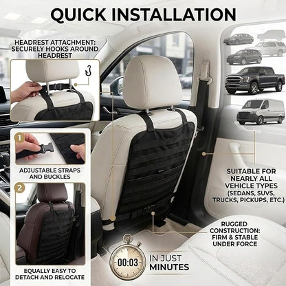 Car Seat Back Organizer,Multifunctional Hanging Molle Seat Back Organizer with Large Compartment,Universal Car Organizers Backs Seats Fit for Most Cars SUVs Trucks