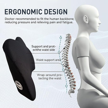 SPRFUFLY Really Amazing Lumbar Support Pillow for Car Seat - Pure Memory Foam with Breathable Removable Cover - Relieves Back Pain Lumbar Pillow(Black, 1PC)