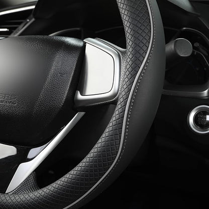 West Llama Microfiber Leather Car Steering Wheel Cover for Honda Accord Civic CR-V HR-V Pilot Fit Passport Odyssey,Sport Style,14.5-15 inch (Black+Gray Line-Standrad Size)