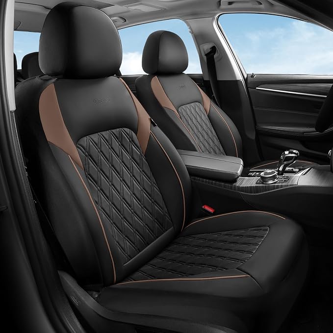 Coverado Leather Seat Covers, Front and Back Seat Covers for Cars, Waterproof Automotive Seat Covers Car Seat Protector Car Seat Cushion Universal Interior Truck Accessories Fit Most Cars Black&Coffee