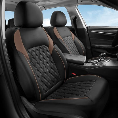 Coverado Leather Seat Covers, Front and Back Seat Covers for Cars, Waterproof Automotive Seat Covers Car Seat Protector Car Seat Cushion Universal Interior Truck Accessories Fit Most Cars Black&Coffee