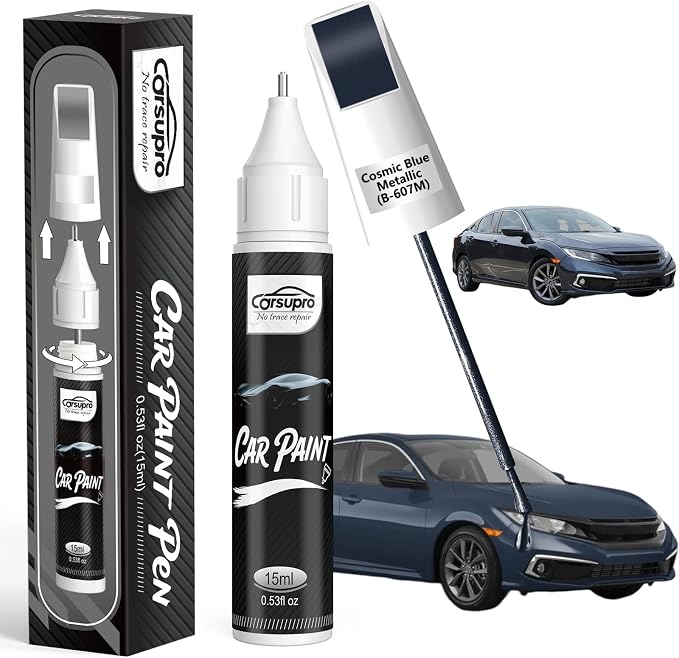 Cosmic Blue Metallic(B-607M) for Honda Touch Up Paint Pen, 2 in 1 Car Scratch Remover with Pen Tip and Brush, Precise Color Match for Car Paint Scratch Repair, Quickly and Easily Fix Chips and Nicks