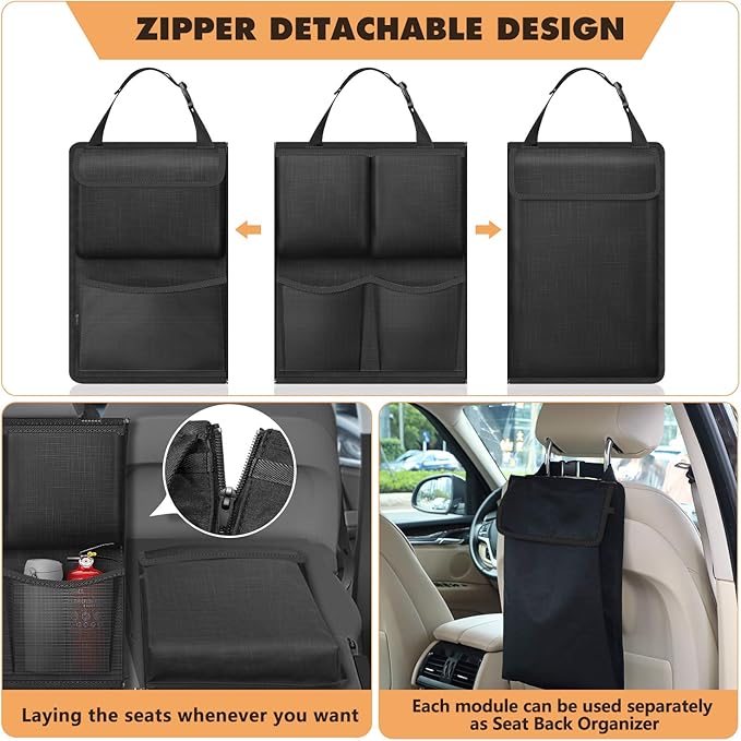 FINPAC Car Trunk Organizer and Storage, Detachable Seat Back Hanging Organizers Storage with Zippers, Large Capacity Car Accessories Interior for Jeeps, SUVs, Vans (Black)