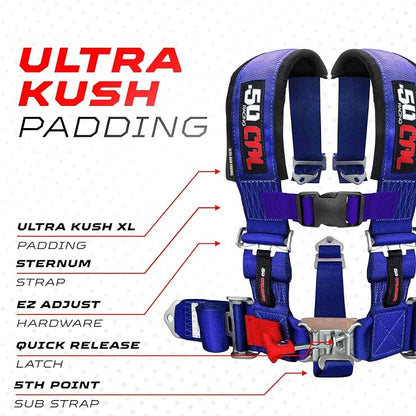 1pc Blue 5 Point Harness for Bucket Seat, Latch Release, 9 Color Options, Racing Harness, Race Car, UTV, RZR [6009A6]