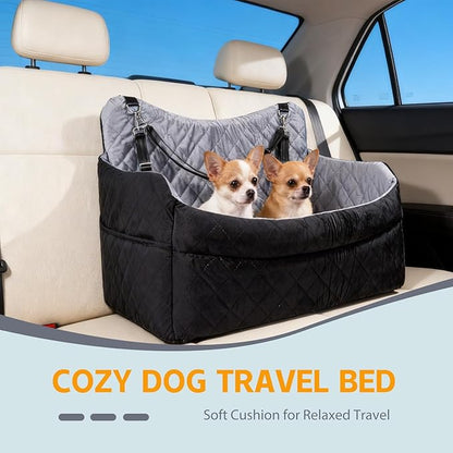 Medium & Large Dog Car Seat/Booster, Up to 55 lbs, with Safety Leash, Comfortable Travel Bed, Removable Washable Cover, Storage Bag for Convenient Car Travel