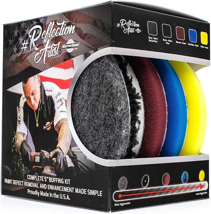 The Rag Company - Buff and Shine Reflection Artist Complete 6" Buffing Kit - Combination of Five Pads, URO line, Easy to Use Combo