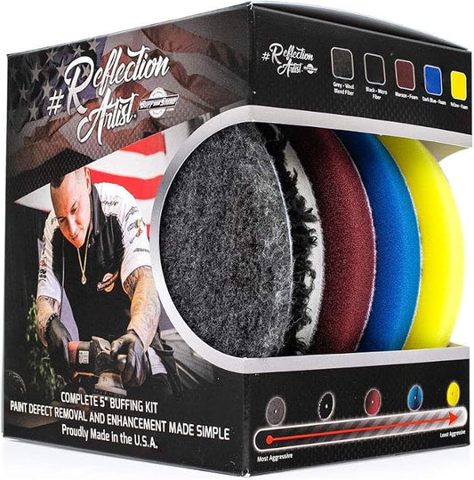 The Rag Company - Buff and Shine Reflection Artist Complete 6" Buffing Kit - Combination of Five Pads, URO line, Easy to Use Combo