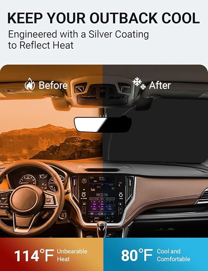 Proadsy 2026 Upgrade Front Windshield Sun Shade Foldable Sunshade Protector Custom Fit 2020-2025 Outback SUV Base Premium Limited Touring Accessories