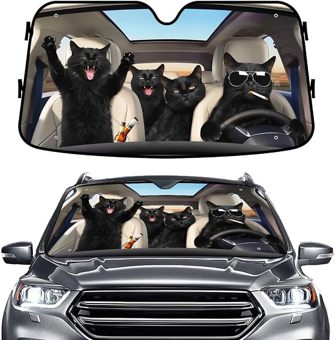 GENANY Cat Family Windshield Sun Shade for Car SUV Truck (55x30 Inches), Front Window Visor for Windows, Protector Blocks UV