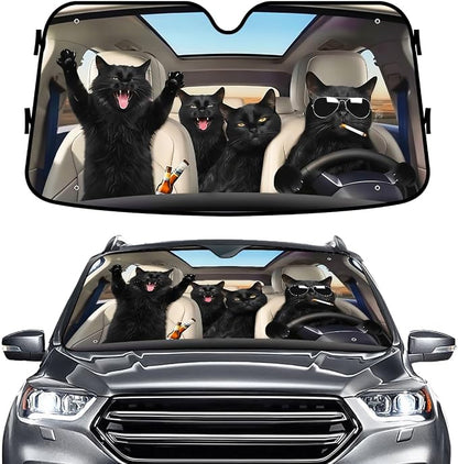 GENANY Cat Family Windshield Sun Shade for Car SUV Truck (55x30 Inches), Front Window Visor for Windows, Protector Blocks UV