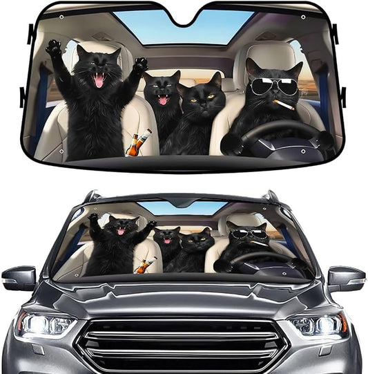 GENANY Cat Family Windshield Sun Shade for Car SUV Truck (55x30 Inches), Front Window Visor for Windows, Protector Blocks UV
