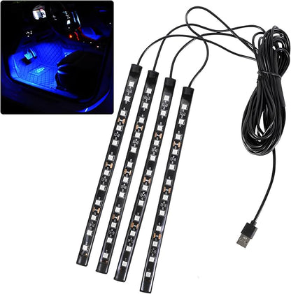 Car LED Strip Light, 12V 48 LED Interior Atmosphere Lights Under Dash Ambient Night Light, Universal Auto Interior Decorative Lamp with USB Port, Truck SUV Car Accessories (Blue, USB)