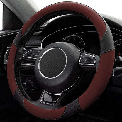 Steering Wheel Covers Black Universal Microfiber Leather, Suitable for 14 1/2-15 inch Car Steering Wheel Cover, Breathable, Anti Slip- Wine Red