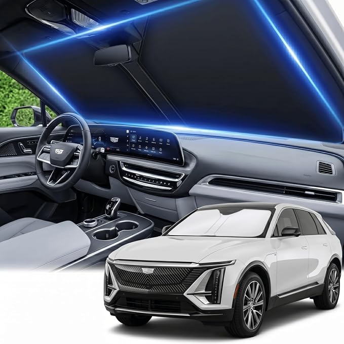 Windshield Sun Shade for Cadillac Lyriq 2023-2025 2026 Front Window Shade Custom Fit Lyriq Accessories Sun Visor Foldable Shade Blocks UV Rays Summer Must Have Car Accessories