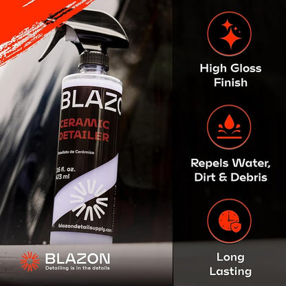 BLAZON Ceramic Detailer Spray Coating- Hydrophobic Shine & Surface Protection- Glossy Ceramic Clear Coat Paint Sealant- Cars, Trucks, Motorcycles, RVs, Boats & More- 16 fl oz