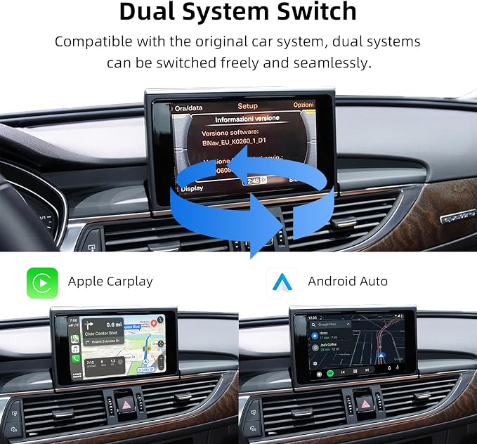 CarPlay Android Auto Adapter Decoder Retrofit Kit Fits Audi 2010-2015 A6 & A7 with MMI 3G System, Supports Wireless CarPlay&Android Auto/Voice Control/Mirror Link/Camera/USB Drive/Navigation