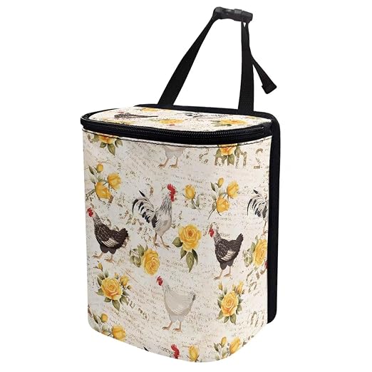 Talayituse Rooster Chicken Print Car Trash Can, Rose Letter Portable Auto Garbage Bin Valentine's Day Decor Multifunctional Vehicle Interior Accessories with Adjustable Straps Universal Fit SUV Sedan